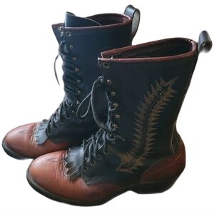 Two Tone Black Brown Lace-Up Western Boots  Size 9 Men  10.5 Women Western Core